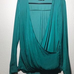 Green open front blouse